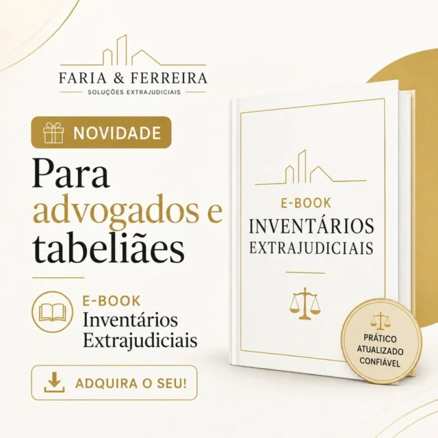 ✨ A novidade que vocês tanto aguardavam chegou!

📚 NOVO E-BOOK: INVENTÁRIOS EXTRAJUDICIAIS
Um material pensado especialmente para advogados e tabeliães, com conteúdo prático para auxiliar na rotina e tornar o procedimento mais seguro, ágil e eficiente.

⚖️ Conteúdo prático + conhecimento aplicado à rotina extrajudicial.
Se você atua com inventários, esse material é para você! 💫

📲 Em breve, mais informações sobre como adquirir o seu.

Faria & Ferreira Soluções Extrajudiciais
Conhecimento que transforma a prática extrajudicial.
